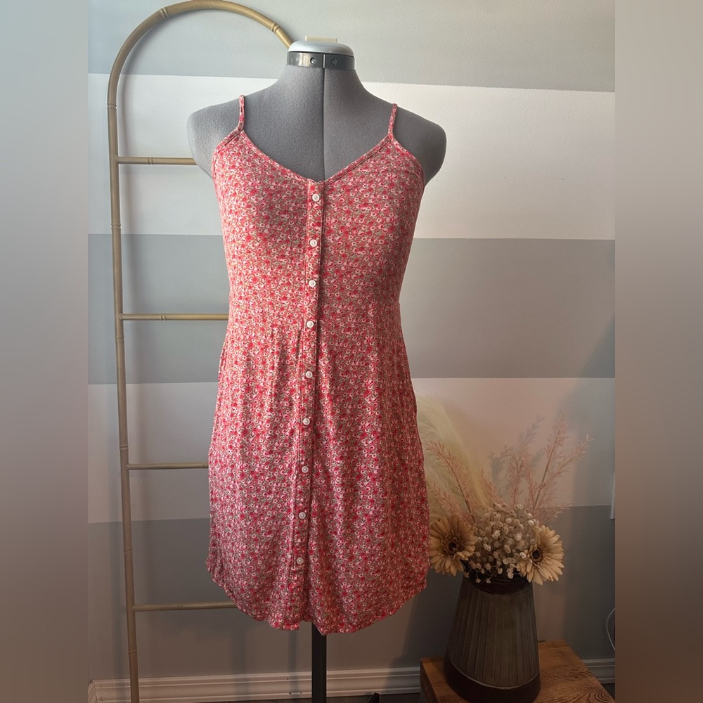 Aerie Red Button Up Floral Sundress